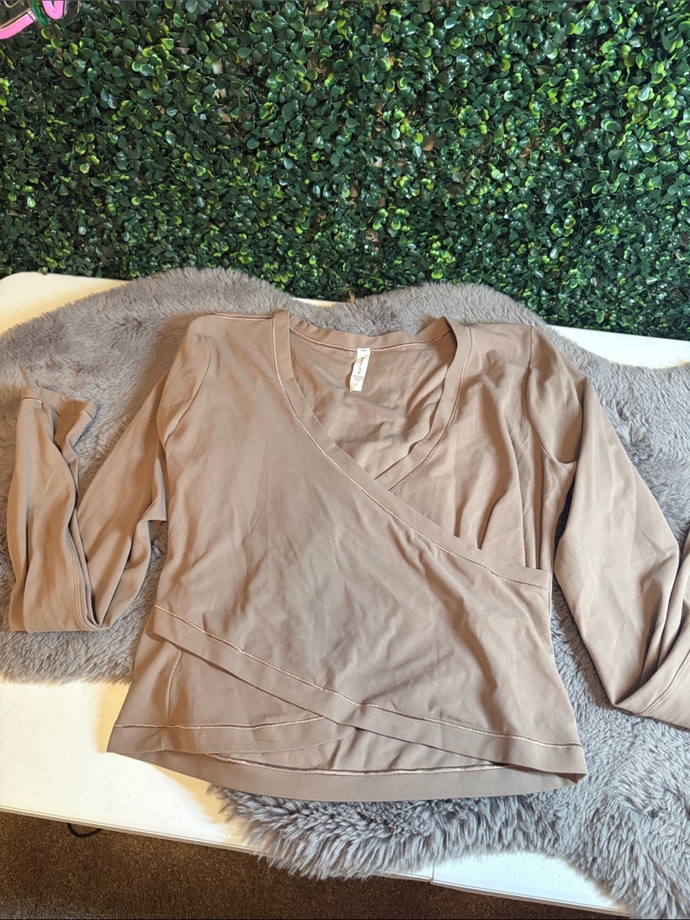 Athleta Taupe Wrap-Front Long Sleeve Top Size L
